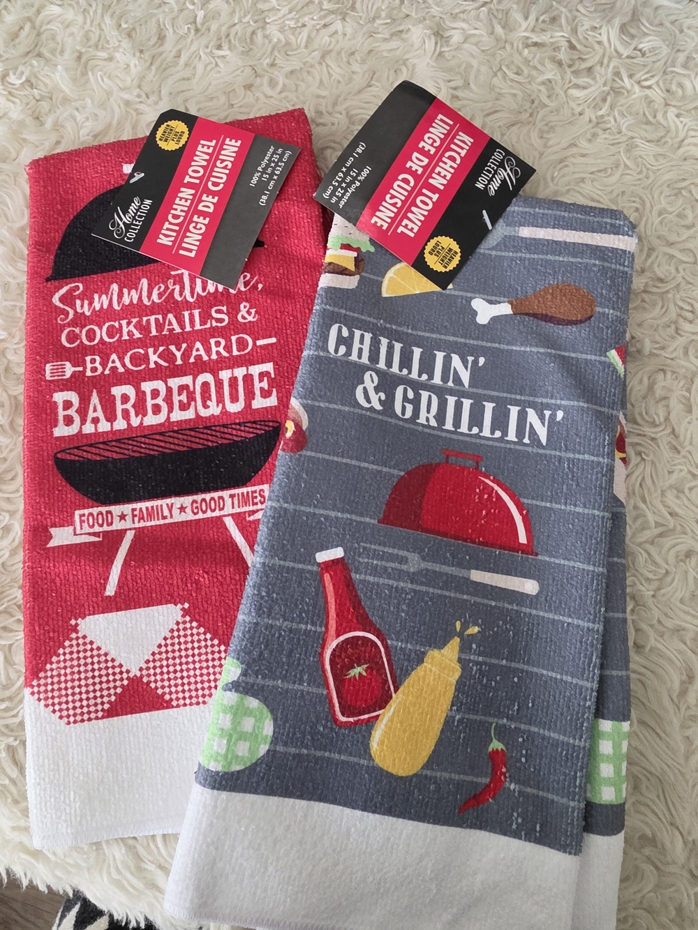 Home Collection Summer BBQ Kitchen Towel Set - Red & Gray